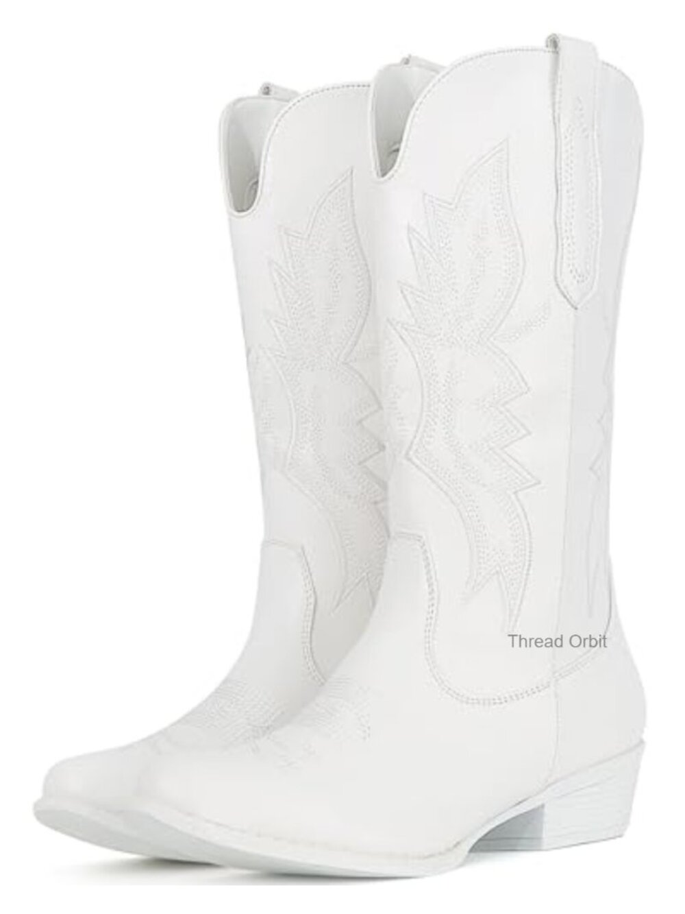 Women's Mid Calf Cowboy Boots Faux Leather Pull-On Western Pointed Toe